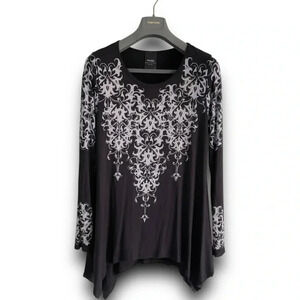 Vocal Long Sleeve‎ Embellished Tunic Top Crystals Beaded Stones Graphic Print M
